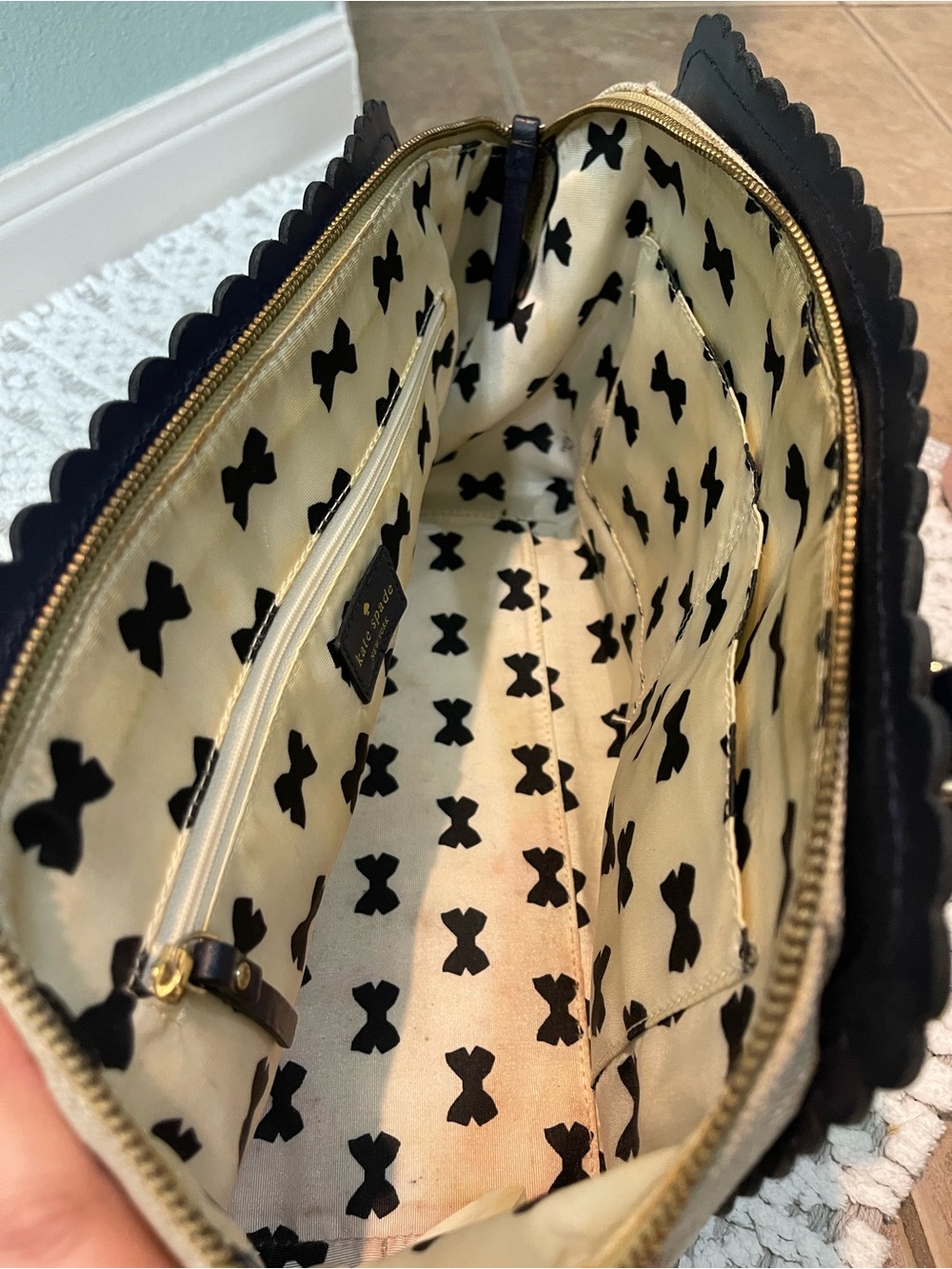 kate spade Scalloped Leather Top-Handle Bag - Navy - Picture 9 of 9